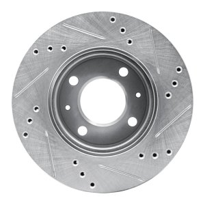 Hyundai Accent Brake Rotor (1) - Front Left - R1 Concepts - Drilled & Slotted - Silver - `00-`02